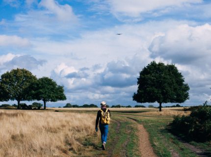 man walking in field