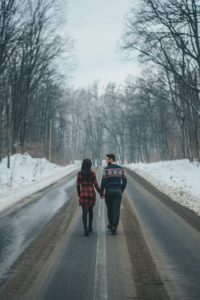 couple walking in winter