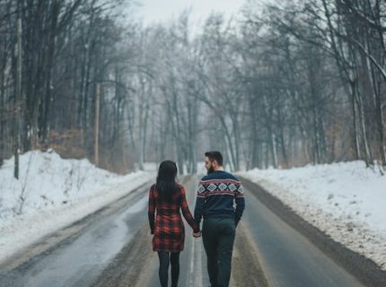 couple walking in winter