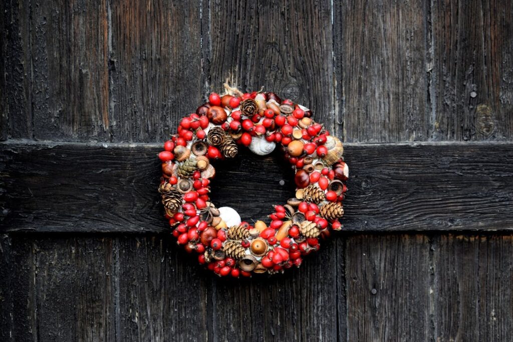wreath on weathered wood