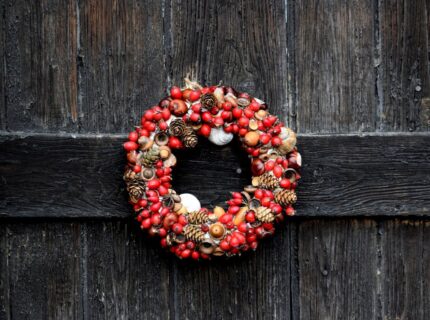 wreath on weathered wood